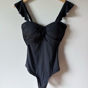 Jantzen Black Ruffle Bandeau One Piece NWT